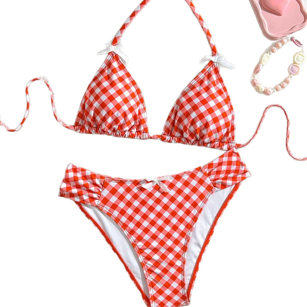 Damen Triangel-Bikini mit verspieltem Karomuster EB
