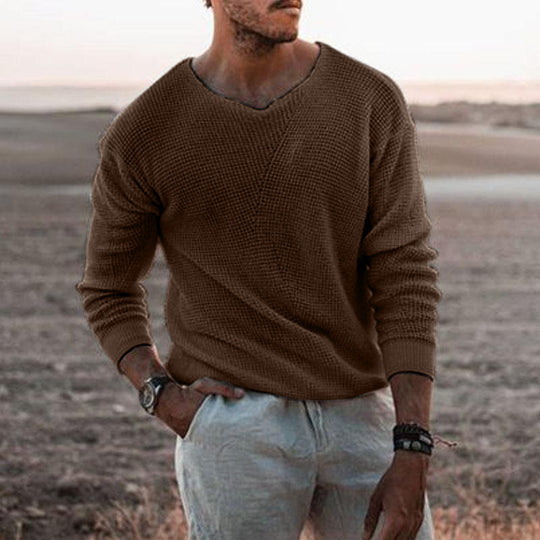 Herren Pullover mit V-Ausschnitt und strukturiertem Design EB