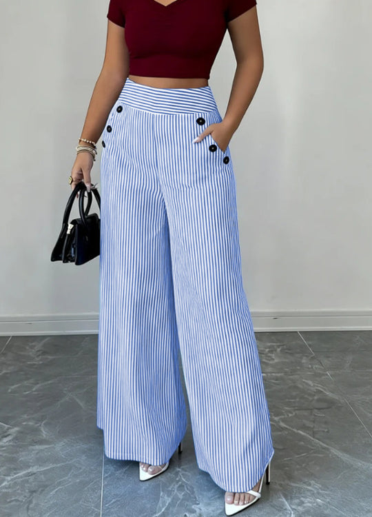Damen nan hochgeschnittene Palazzo-Hose mit maritimen Knopfdetails und weitem Bein EB