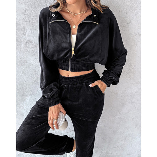 Damen Trainingsanzug mit cropped Jacke und elastischem Bund EB
