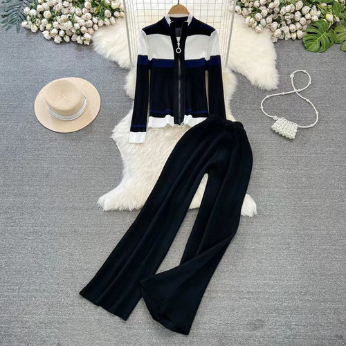 Damen sportliches Cardigan und Schlaghosen-Set EB