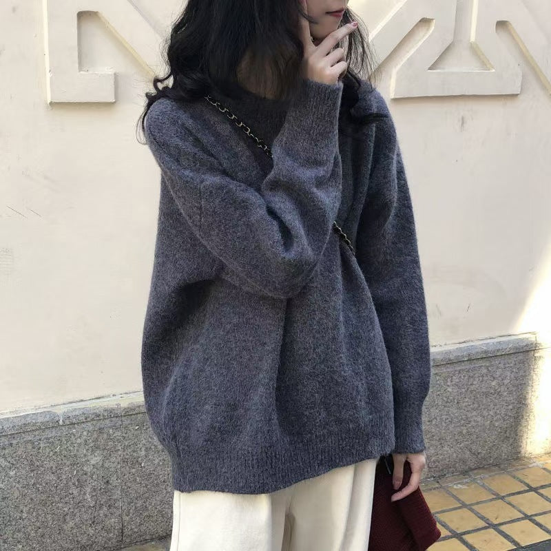 Damen Oversized Strickpullover mit weitem Schnitt und hohen Bündchen EB