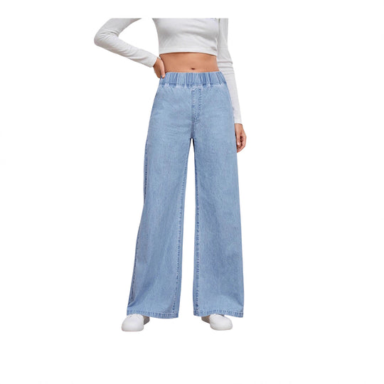 Damen nan High‑Waist Weite-Jeans mit elastischem Bund und ausgestelltem Bein EB