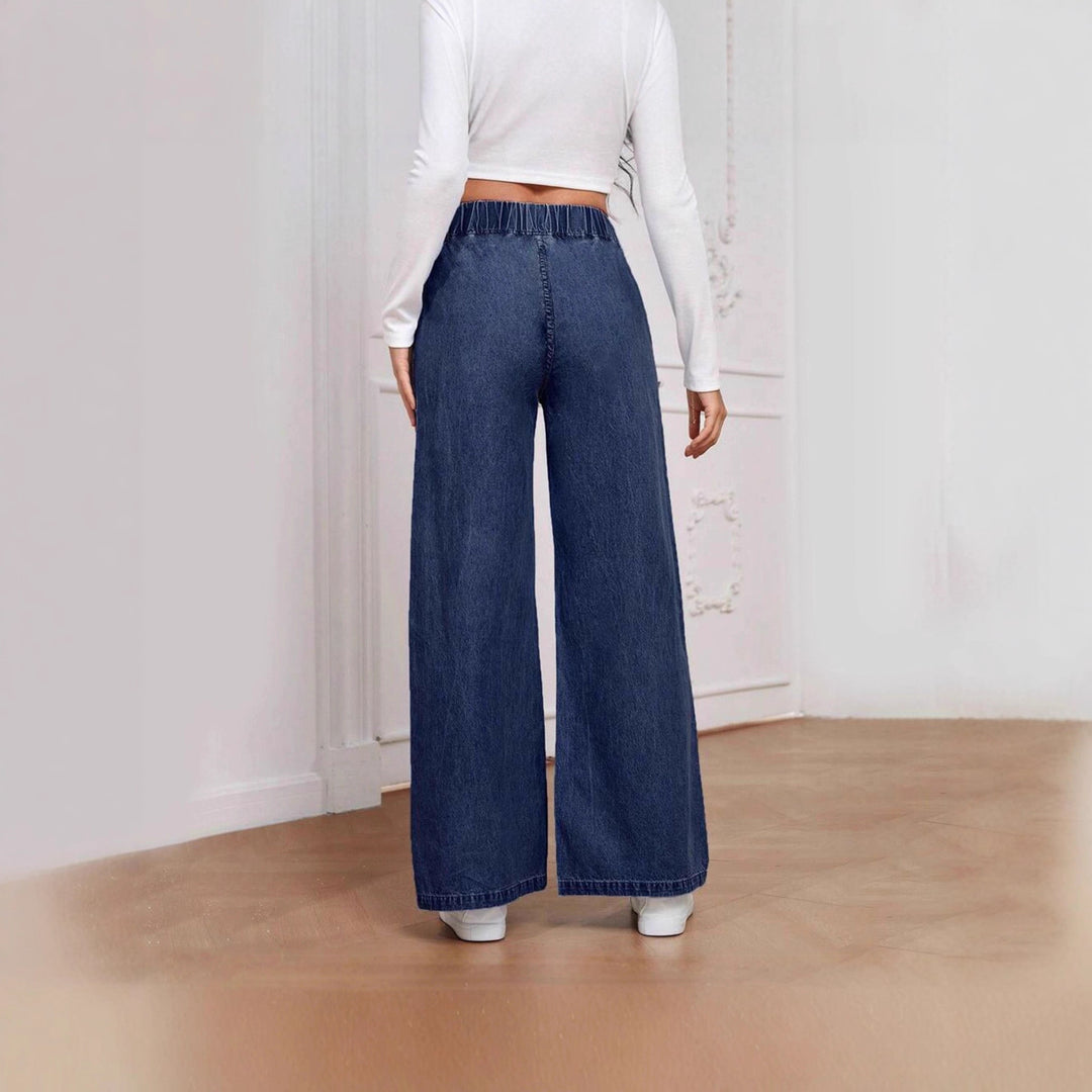 Damen nan High‑Waist Weite-Jeans mit elastischem Bund und ausgestelltem Bein EB
