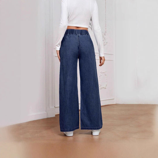 Damen nan High‑Waist Weite-Jeans mit elastischem Bund und ausgestelltem Bein EB