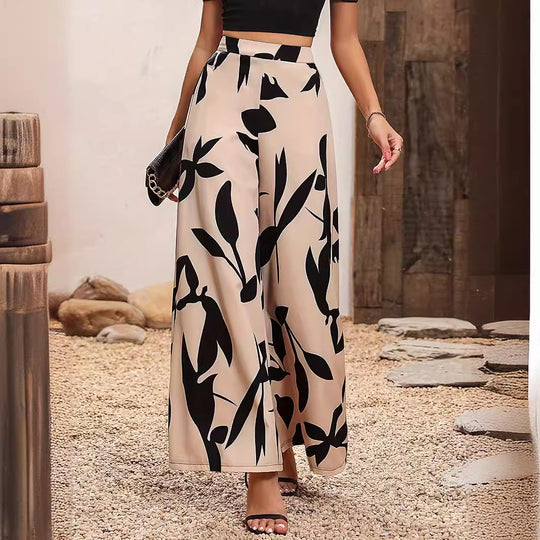 Damen Hochtaillierte Sommerhose mit floralem Druck EB