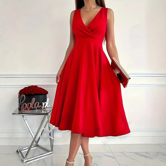 Damen elegantes A-Linie Wickelkleid mit V-Ausschnitt EB