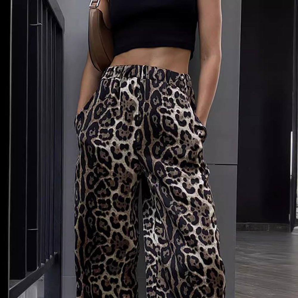Damen Leoprint Palazzo-Hose EB