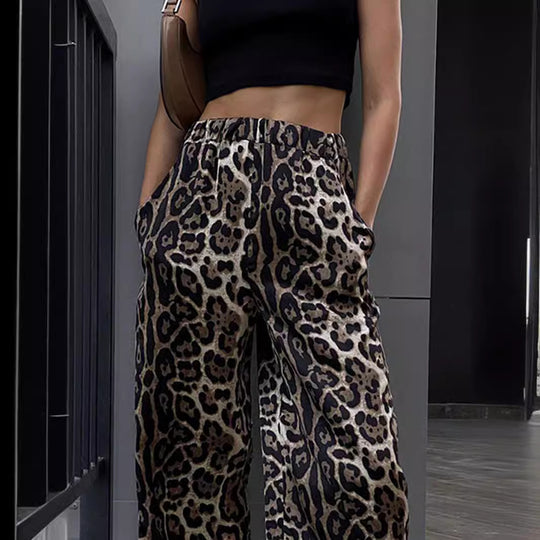 Damen Leoprint Palazzo-Hose EB