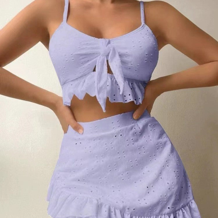 Damen verspieltes Crop-Top und Rüschensrock-Set EB