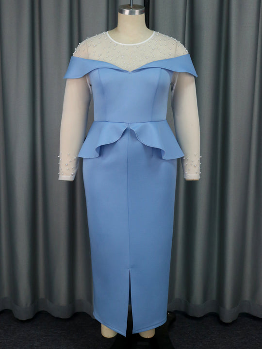 Damen elegantes Midi-Kleid mit schulterfreiem Design und Rüschenelement EB