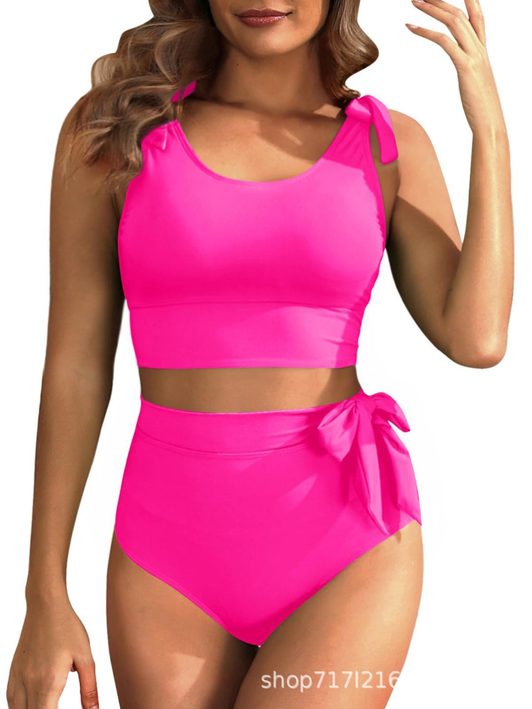 Damen Hochtailliertes Bikini-Set mit knotenverziertem Oberteil EB
