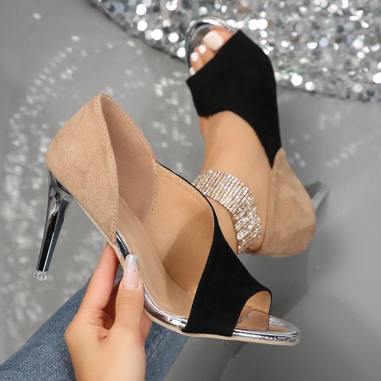 Damen elegante Peeptoe-Pumps mit funkelndem Strass-EB