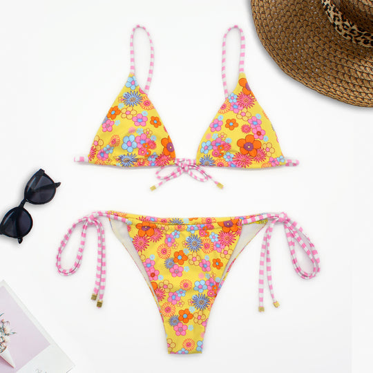 Damen Blumenmuster Triangel-Bikini mit verstellbaren Bindebändern EB