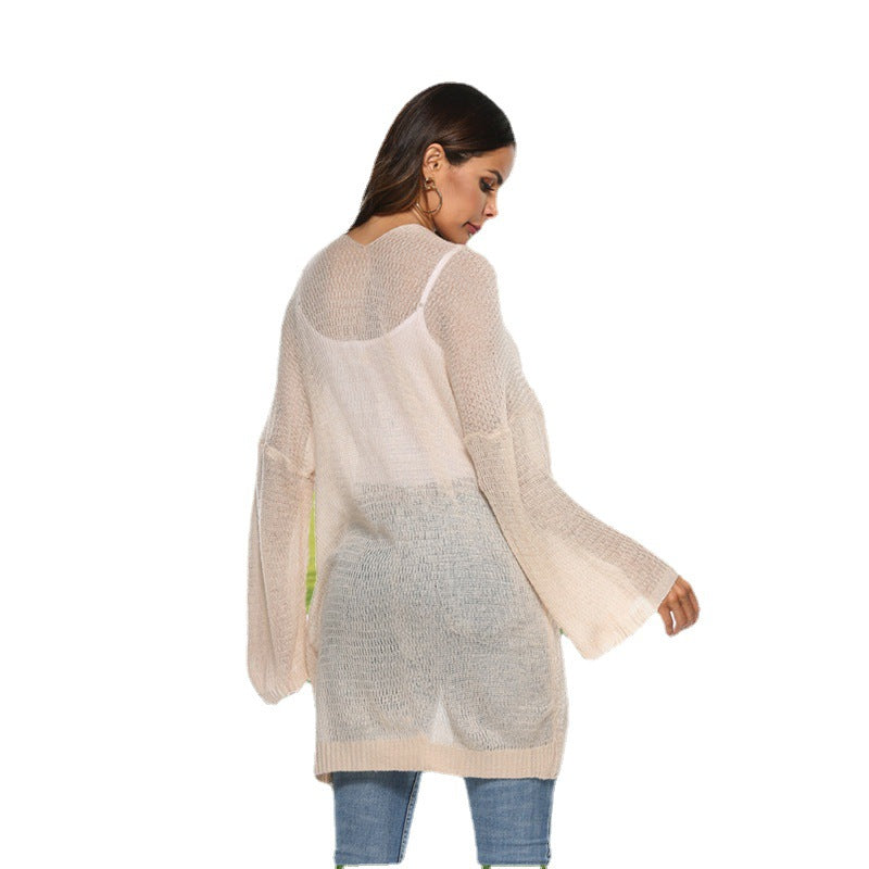 Damen Langer Strickpullover mit weitem Schnitt und bequemen Ärmeln EB
