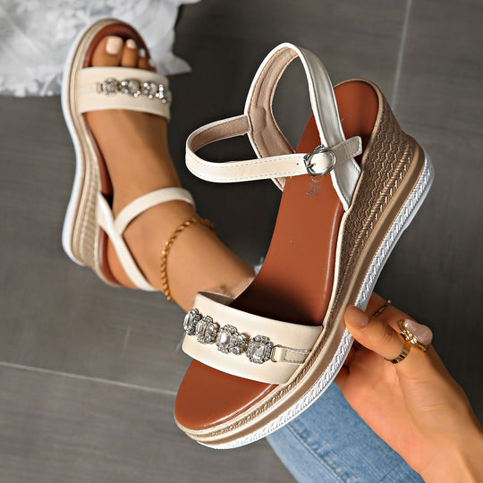 Damen elegante Wedge-Sandalen mit funkelnden Strass-Applikationen EB