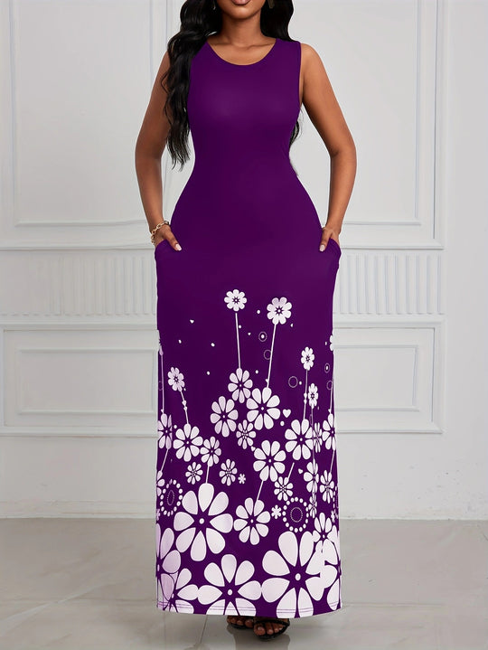 Damen Maxikleid mit floralem Muster und praktischen Seitentaschen EB