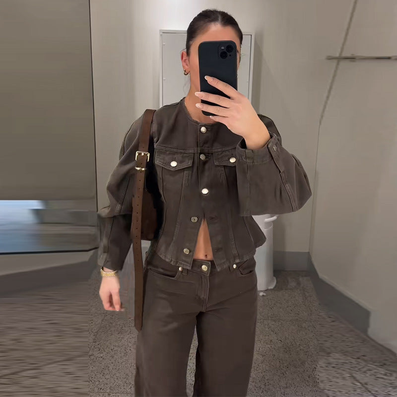 Damen Trendige Baumwolljacke im Vintage-Stil mit praktischen Taschen EB