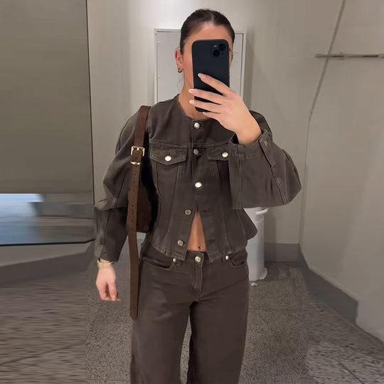 Damen Trendige Baumwolljacke im Vintage-Stil mit praktischen Taschen EB