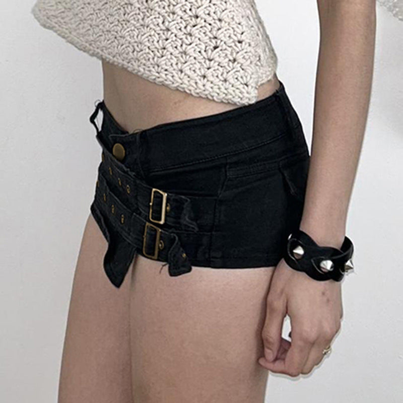Damen Modische Shorts mit dekorativen Schnallen und Gürtelschlaufen EB