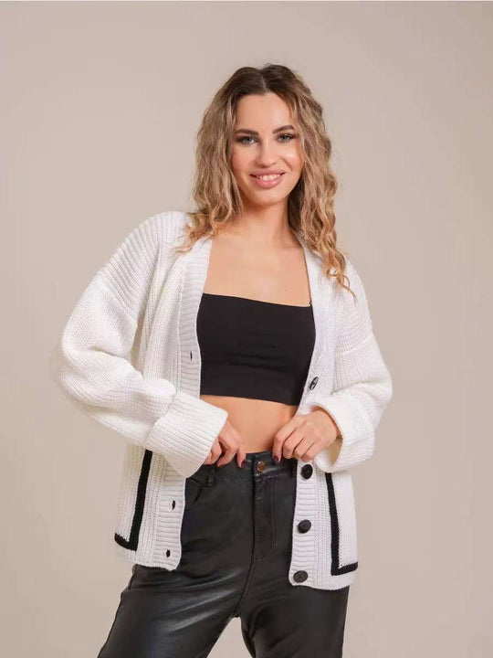 Damen Grober Strickcardigan mit modernen Knopfdetails und lässigem Schnitt EB