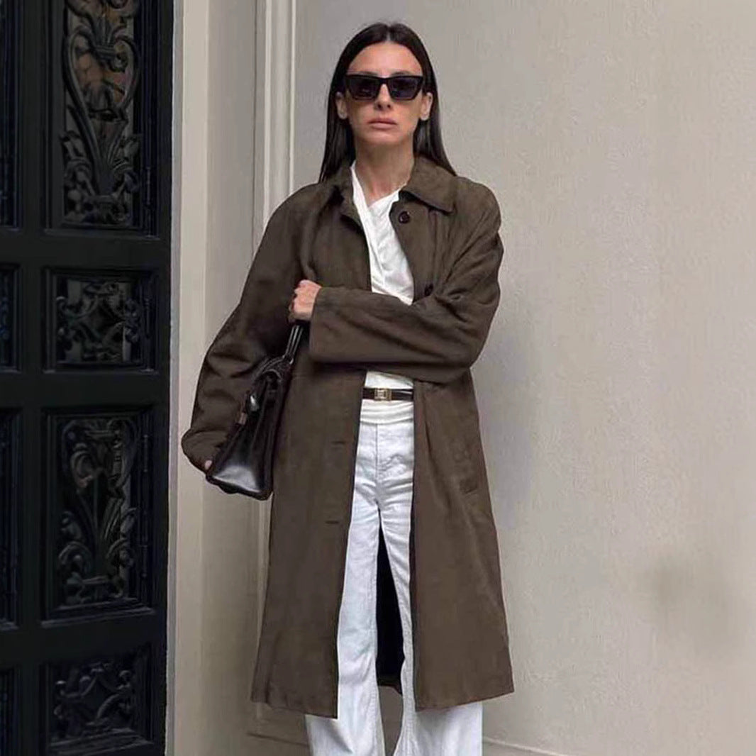 Damen Modische Trenchcoat Jacke mit lässigem Schnitt und praktischen Taschen EB