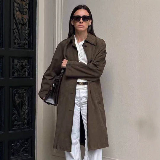 Damen Modische Trenchcoat Jacke mit lässigem Schnitt und praktischen Taschen EB