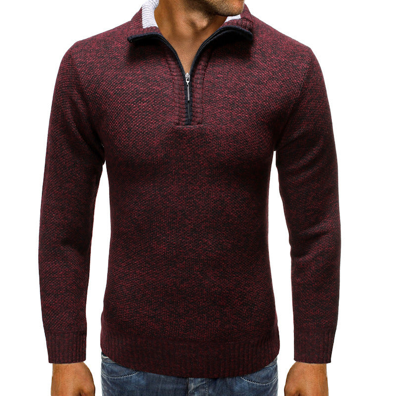 Herren luxuriöser Strickpullover mit modernem Stehkragen und Reißverschluss EB