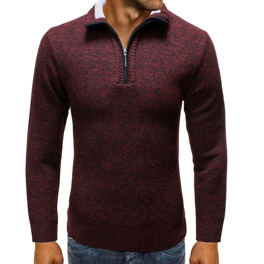 Herren luxuriöser Strickpullover mit modernem Stehkragen und Reißverschluss EB