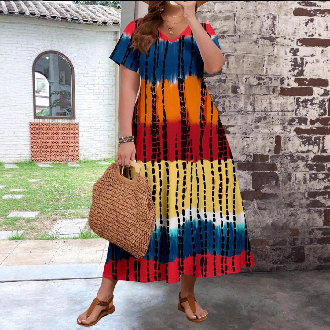 Damen Maxikleid mit modernem Farbverlauf und grafischem Muster EB