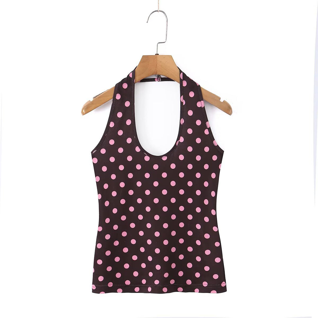 Damen Spaghettiträger Top mit frechem Punktedesign und elastischem Bund EB