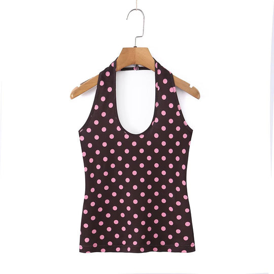 Damen Spaghettiträger Top mit frechem Punktedesign und elastischem Bund EB