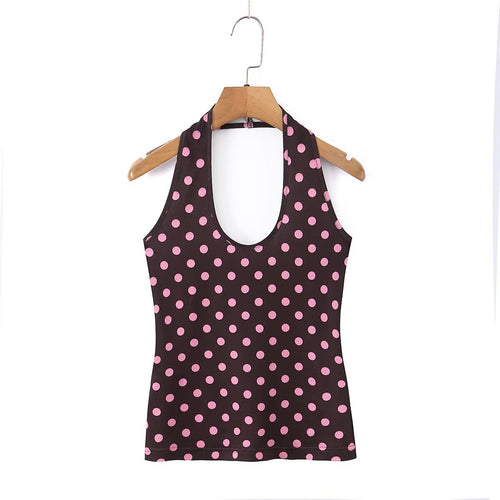 Damen Spaghettiträger Top mit frechem Punktedesign und elastischem Bund EB