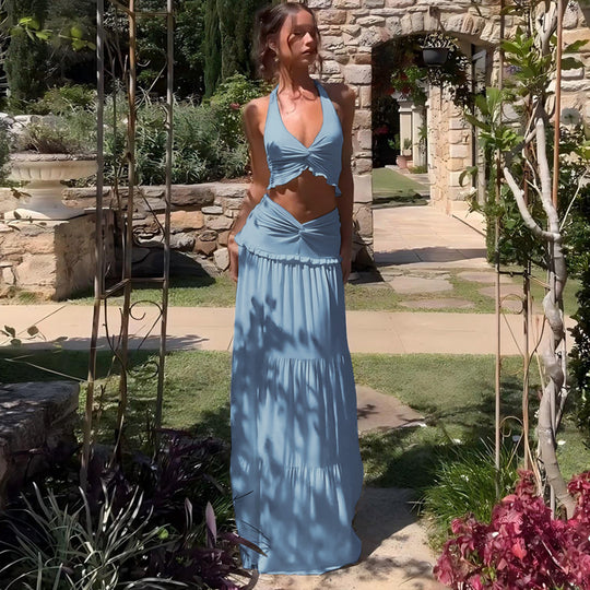 Damen Maxi-Kleid mit offener Rückenpartie und innovativem Wickeldesign EB