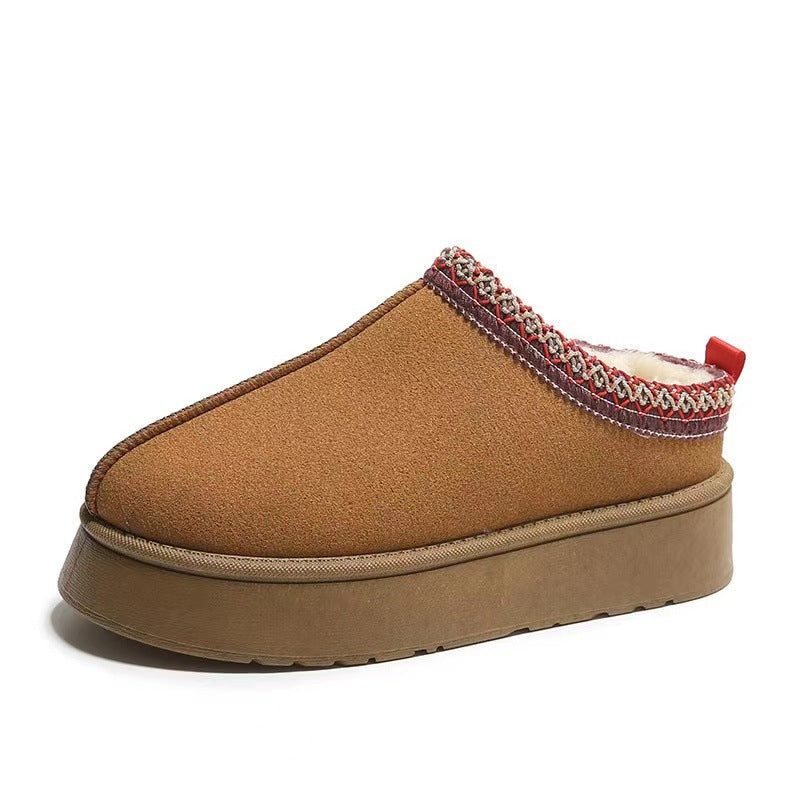 Damen  gemütliche Plateau-Hausschuh-Slipper mit weich gepolsterter Innenfütterung und dekorativem Zierbund EB
