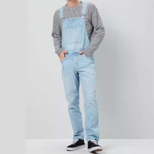 Herren Denim Latzhose im Vintage-Stil mit regulierbaren Trägern und praktischen Taschen EB