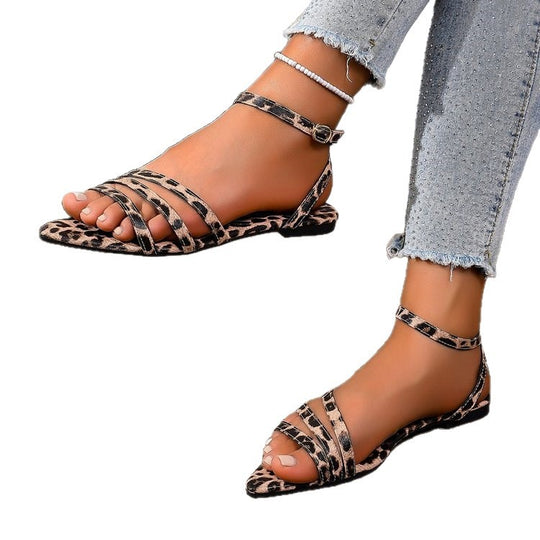 Damen flexible Riemchen-Sandalen mit animalischem Muster EB