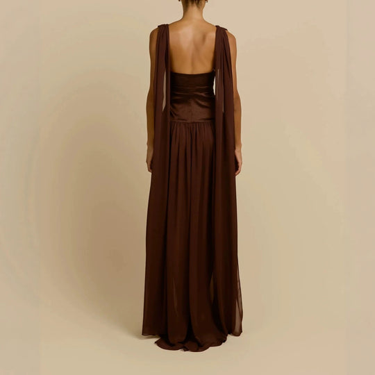 Damen Elegantes Langarm-Maxikleid mit tiefem V-Ausschnitt EB