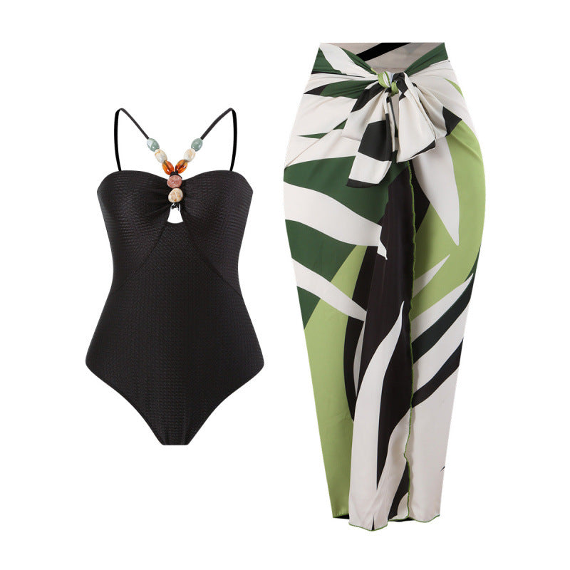Damen Bandeau-Badeanzug mit asymmetrischem Rock EB