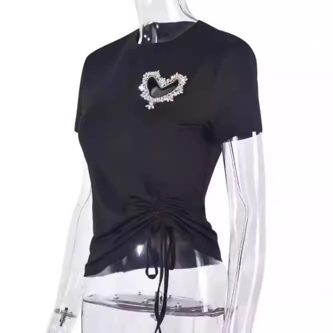 Damen figurbetontes T-Shirt mit Herzausschnitt und Raffung EB