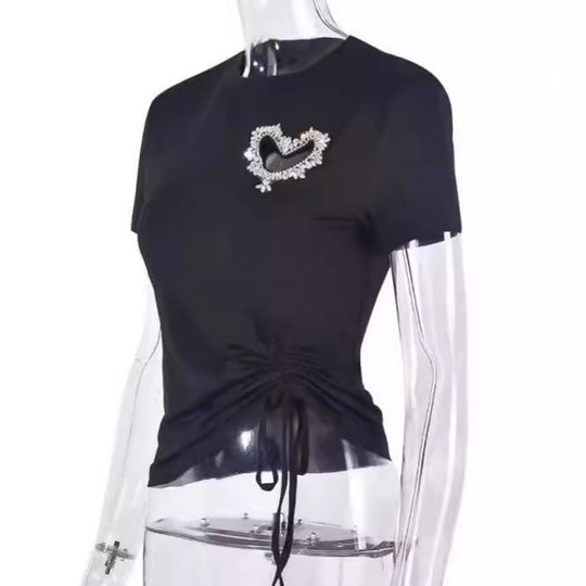 Damen figurbetontes T-Shirt mit Herzausschnitt und Raffung EB