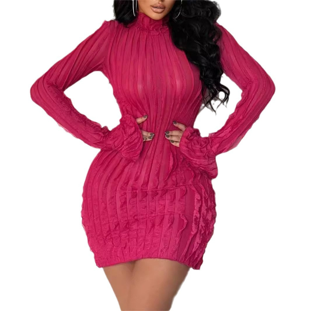 Damen figurbetontes Mini-Kleid mit Rüschen und Plissee EB