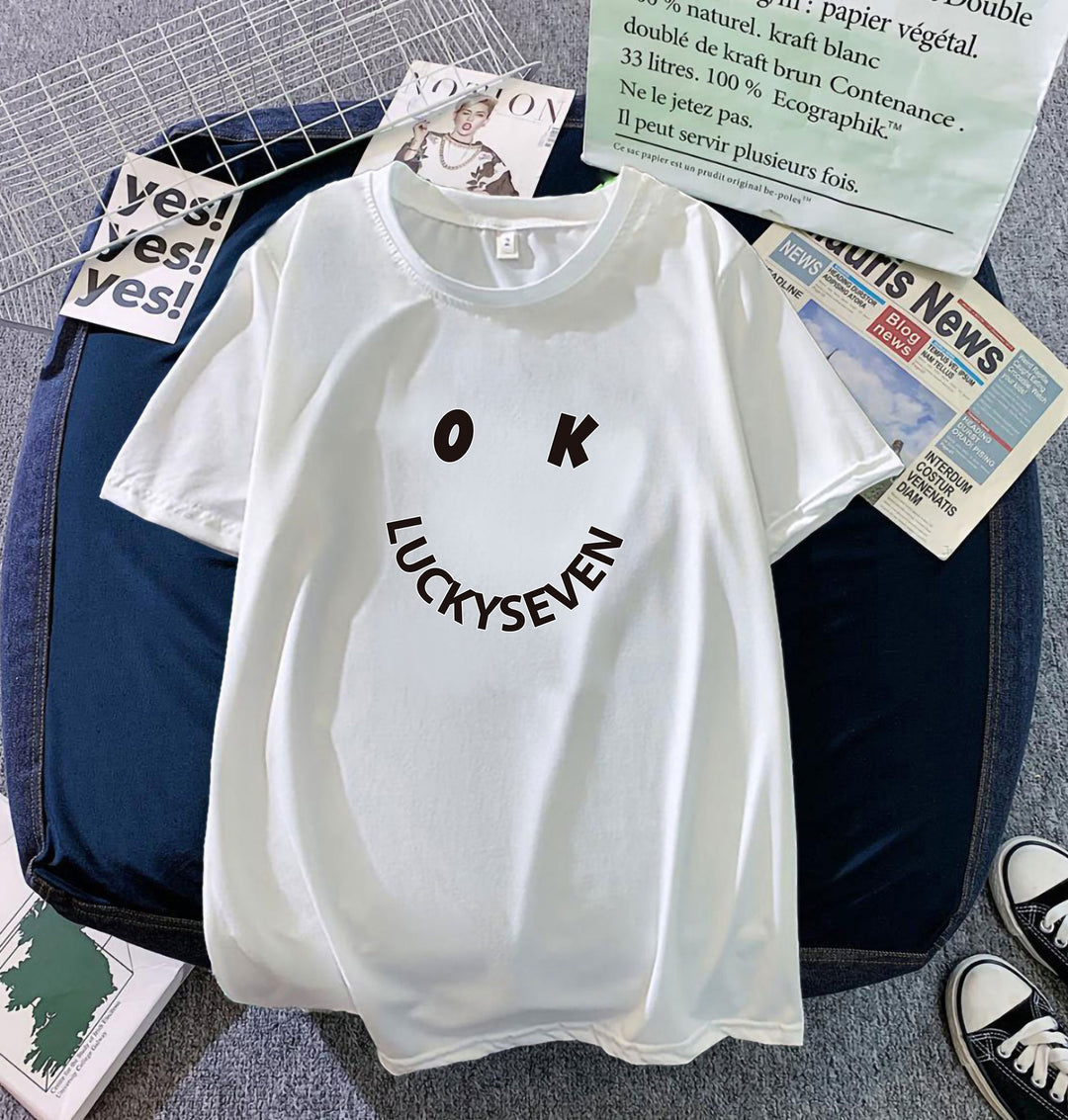 Damen modisches T-Shirt mit lässigem Smiley-Print und hochwertiger Baumwollqualität EB