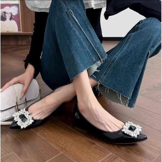 Damen elegante Ballerinas mit funkelndem Schmuckdetail EB