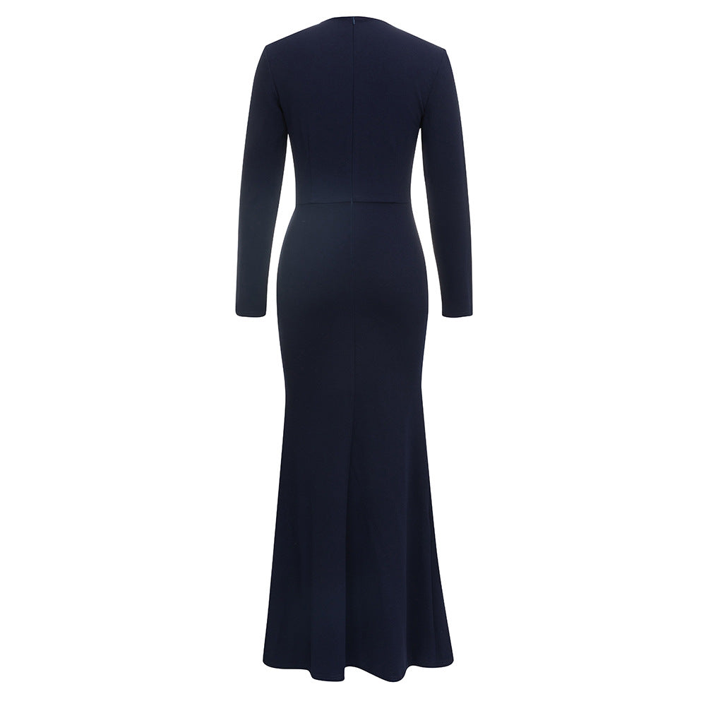Damen Maxikleid mit detailverliebt gestaltetem Long-Sleeve und eleganter Schlitz-Applikation EB