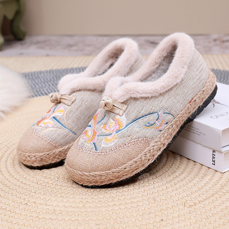 Damen Gemütliche und elegante Hausschuhe mit floraler Stickerei EB