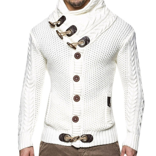 Herren Strickjacke mit asymmetrischem Kragen und einzigartigem Knopfdesign EB
