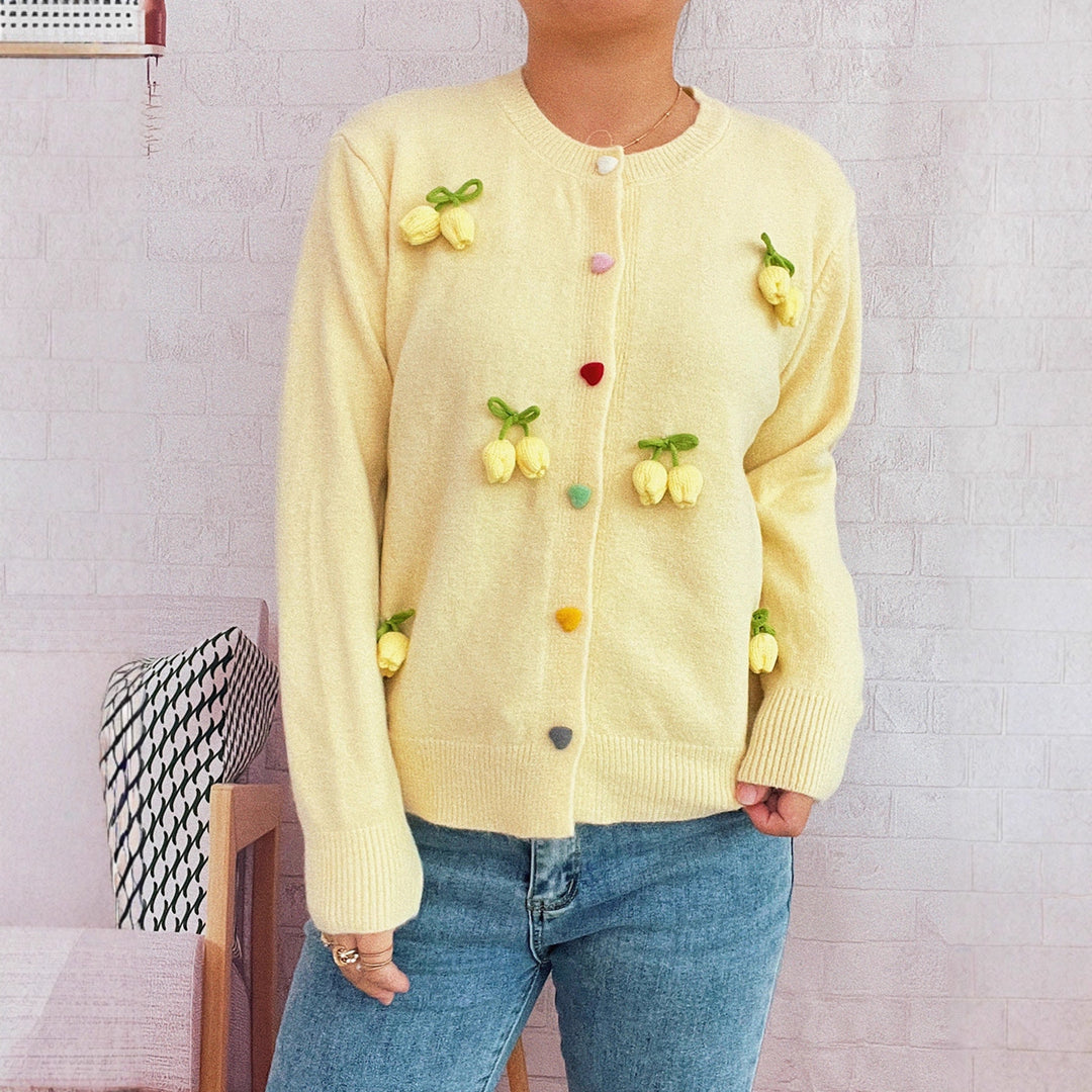 Damen Strickjacke mit fröhlichen Blumenapplikationen EB