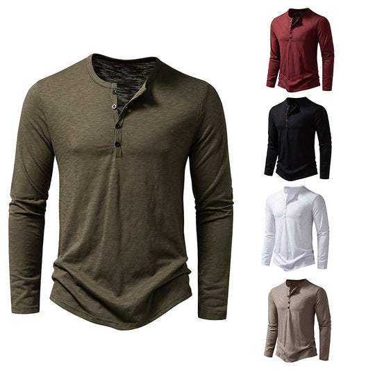 Herren nan Feinstrick-Henley mit Rundhalsausschnitt, verdeckter Knopfleiste und figurbetonter Passform EB