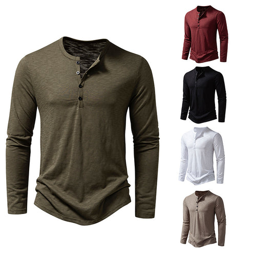 Herren nan Feinstrick-Henley mit Rundhalsausschnitt, verdeckter Knopfleiste und figurbetonter Passform EB